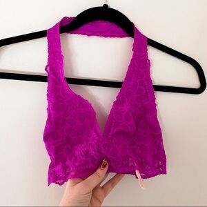 Victoria’s Secret Pink Halter Lace Bra Purple Size X-Small